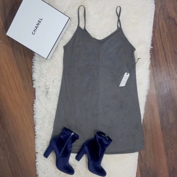Treasure & Bond Dresses & Skirts - Gray Faux Suede Strappy Dress